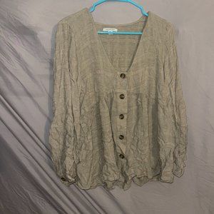 Large Light Green Button-up Peasant Tunic Top